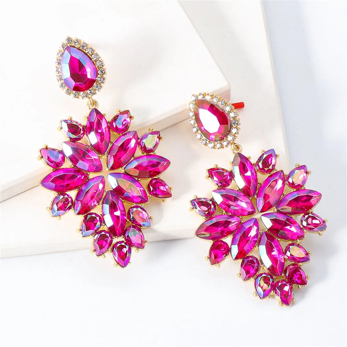 Rose Crystal & 18K Gold-Plated Marquise-Cut Chandelier Drop Earrings