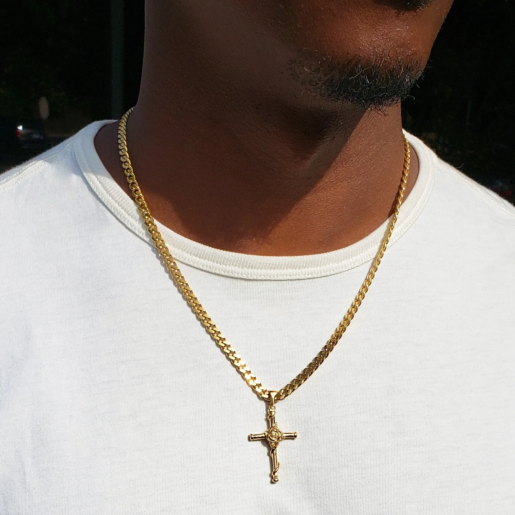 Rose Wrapped Cross Necklace Set