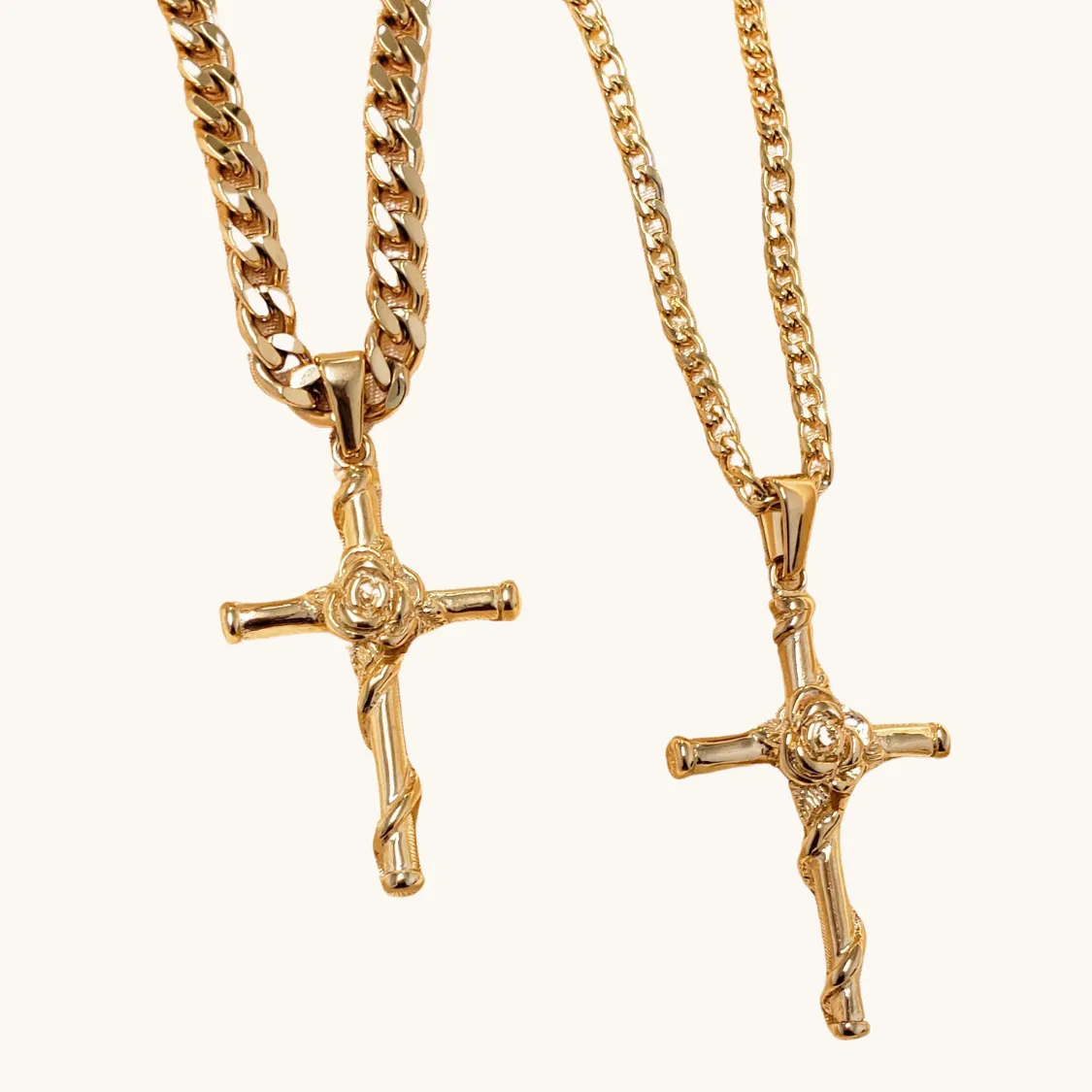 Rose Wrapped Cross Necklace Set