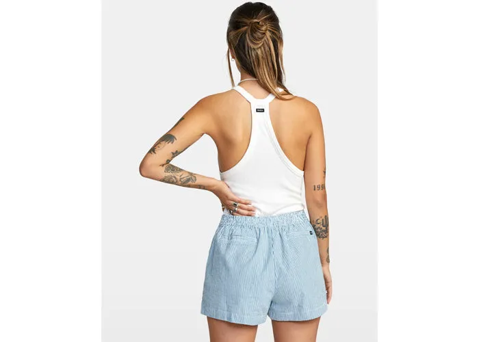 RVCA Seersucker Sawyer Elastic Waist Women's Shorts Snorkel Blue