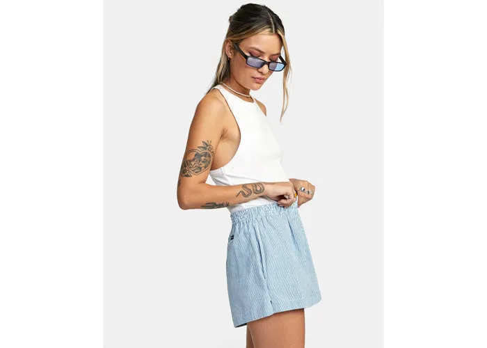 RVCA Seersucker Sawyer Elastic Waist Women's Shorts Snorkel Blue