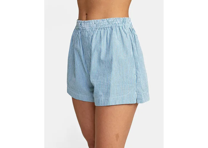 RVCA Seersucker Sawyer Elastic Waist Women's Shorts Snorkel Blue