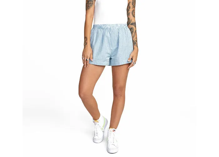 RVCA Seersucker Sawyer Elastic Waist Women's Shorts Snorkel Blue
