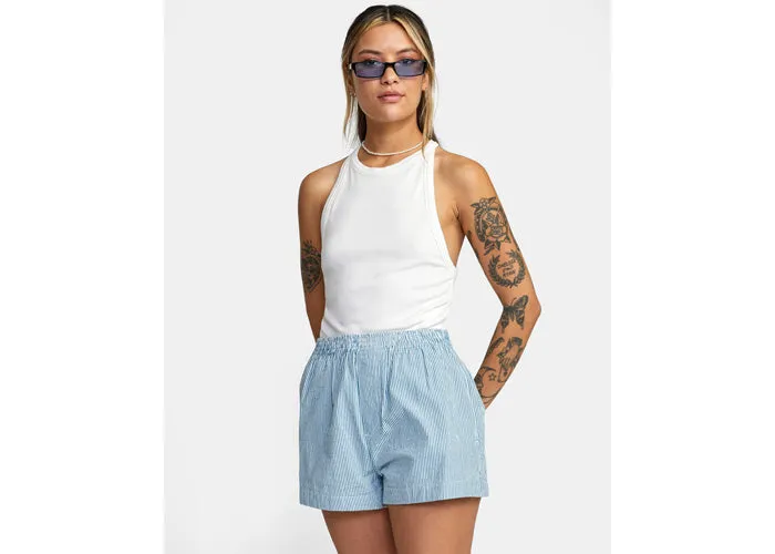 RVCA Seersucker Sawyer Elastic Waist Women's Shorts Snorkel Blue