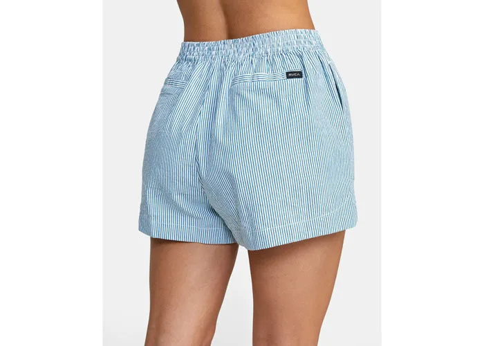 RVCA Seersucker Sawyer Elastic Waist Women's Shorts Snorkel Blue