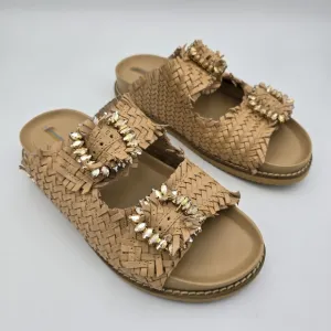 Sam Edelman Oaklyn Slide Sandals With Embelished Buckles, Women's 5M, Natural