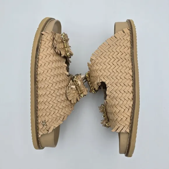 Sam Edelman Oaklyn Slide Sandals With Embelished Buckles, Women's 5M, Natural