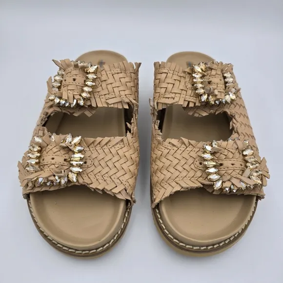Sam Edelman Oaklyn Slide Sandals With Embelished Buckles, Women's 5M, Natural