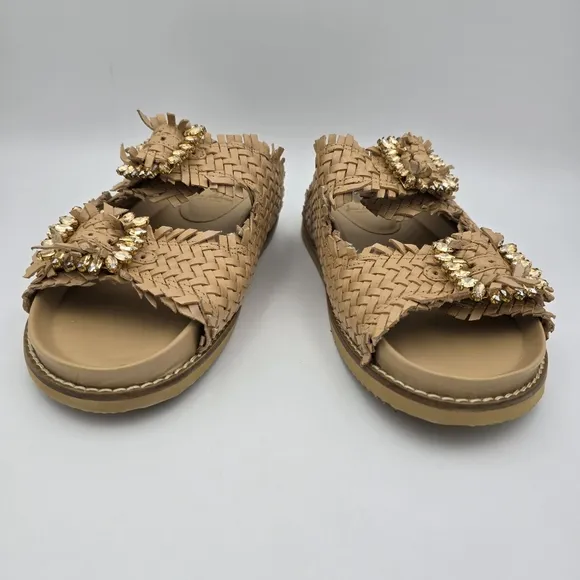 Sam Edelman Oaklyn Slide Sandals With Embelished Buckles, Women's 5M, Natural