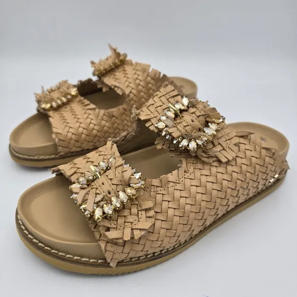 Sam Edelman Oaklyn Slide Sandals With Embelished Buckles, Women's 5M, Natural