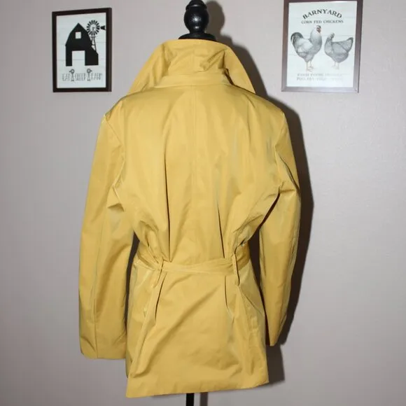 Sandro Studio Womens Mustard Yellow Gold Short Ruffle Collar Trench Coat Size XL