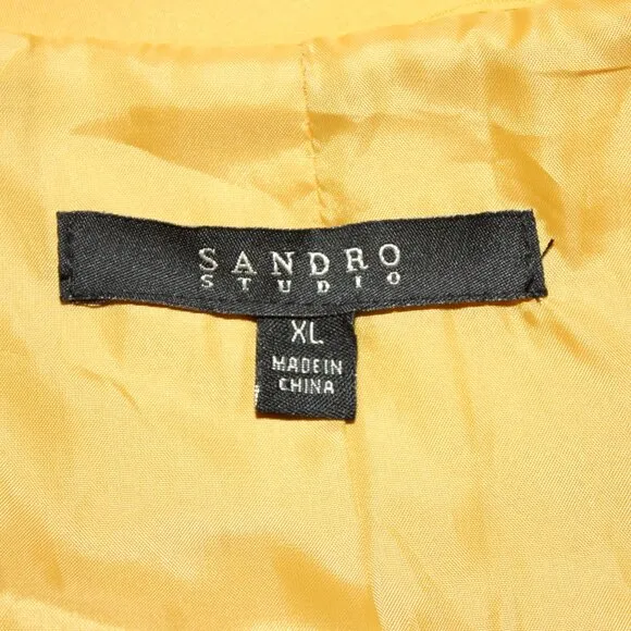 Sandro Studio Womens Mustard Yellow Gold Short Ruffle Collar Trench Coat Size XL