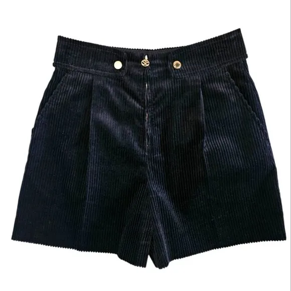 Sandro Women's Black High-Rise Corduroy Shorts Size 40 (U.S 8)