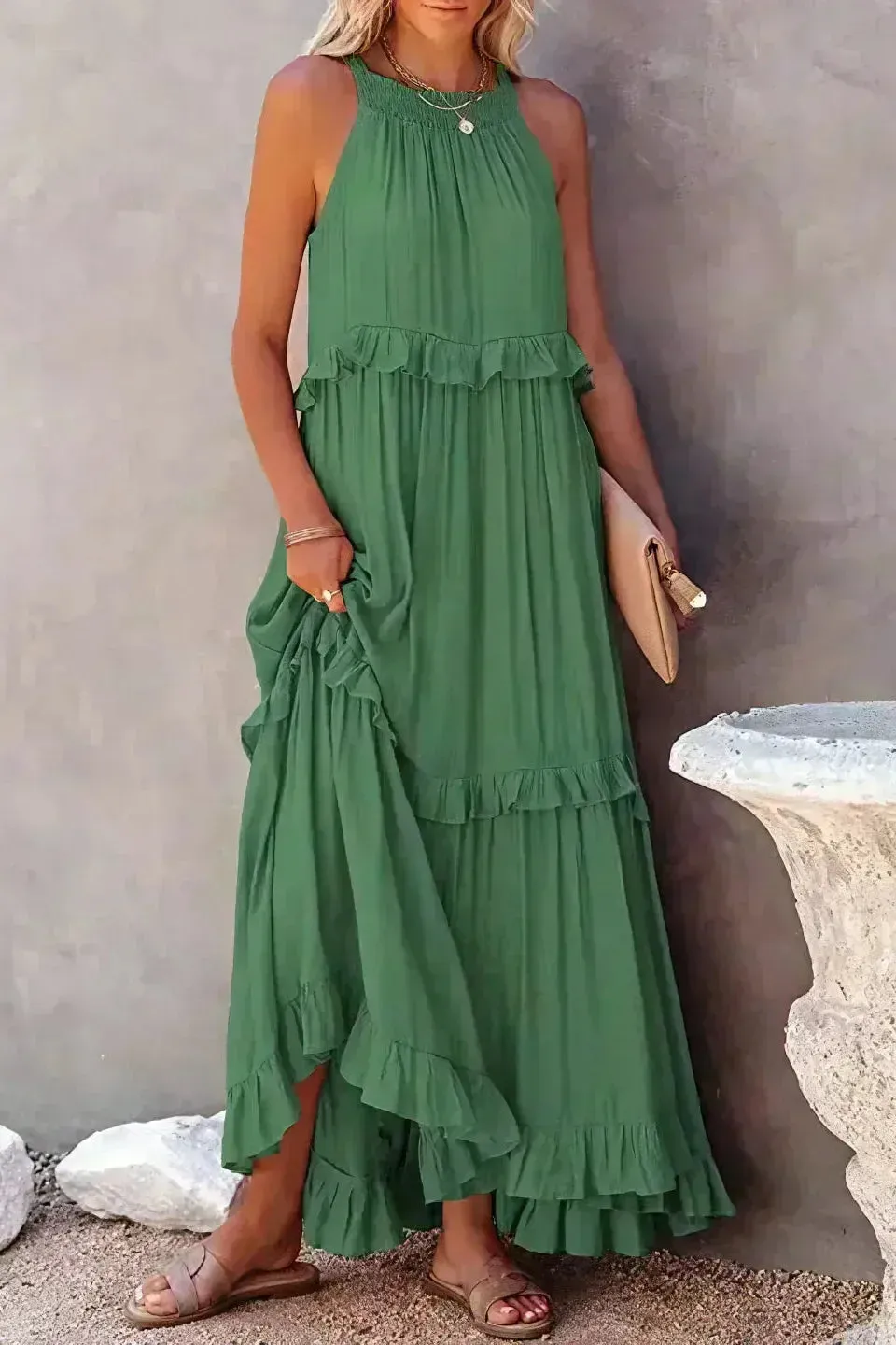 Sarah | Halter Ruffle Maxi Dress (Almost sold out)