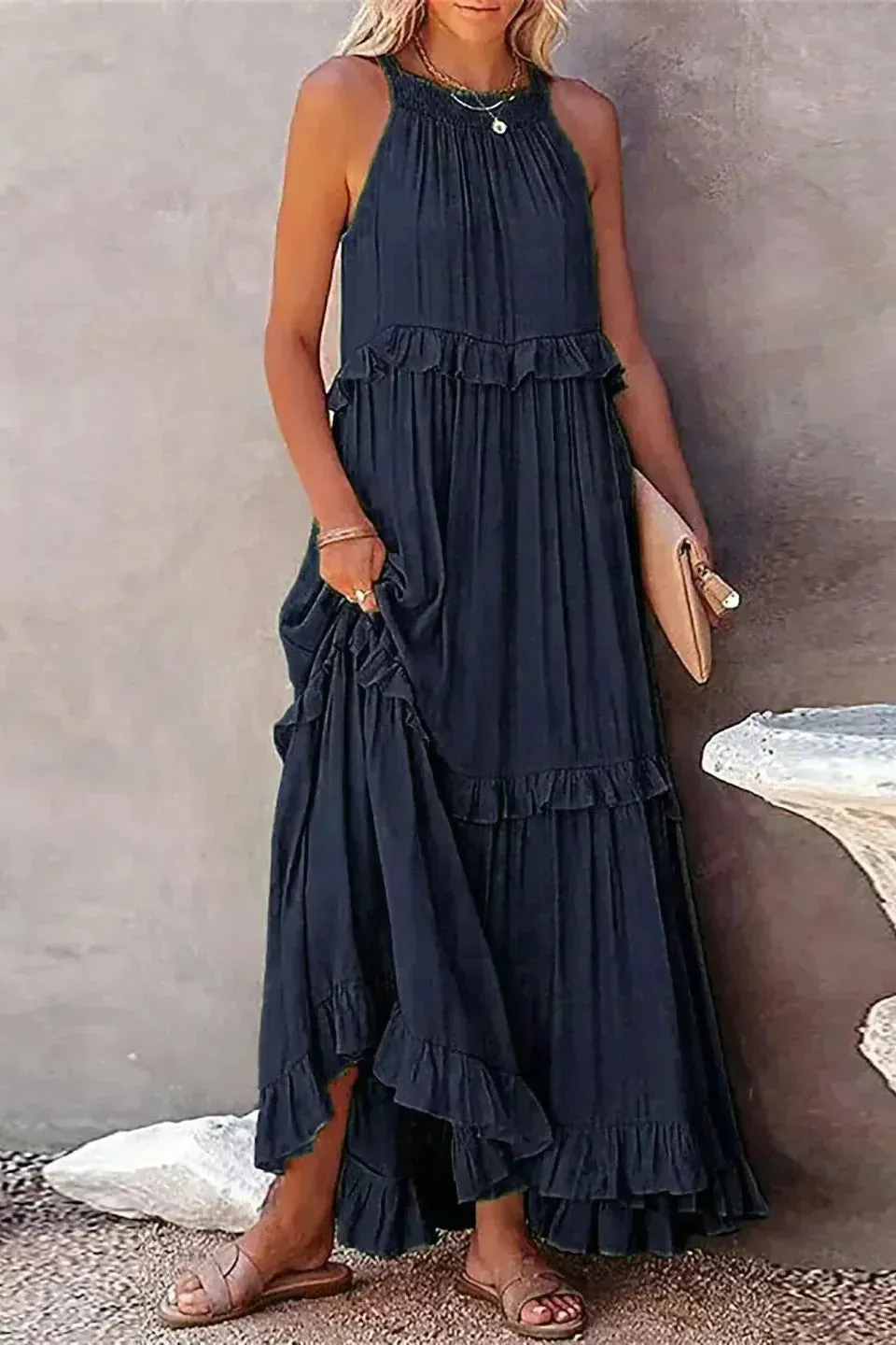 Sarah | Halter Ruffle Maxi Dress (Almost sold out)
