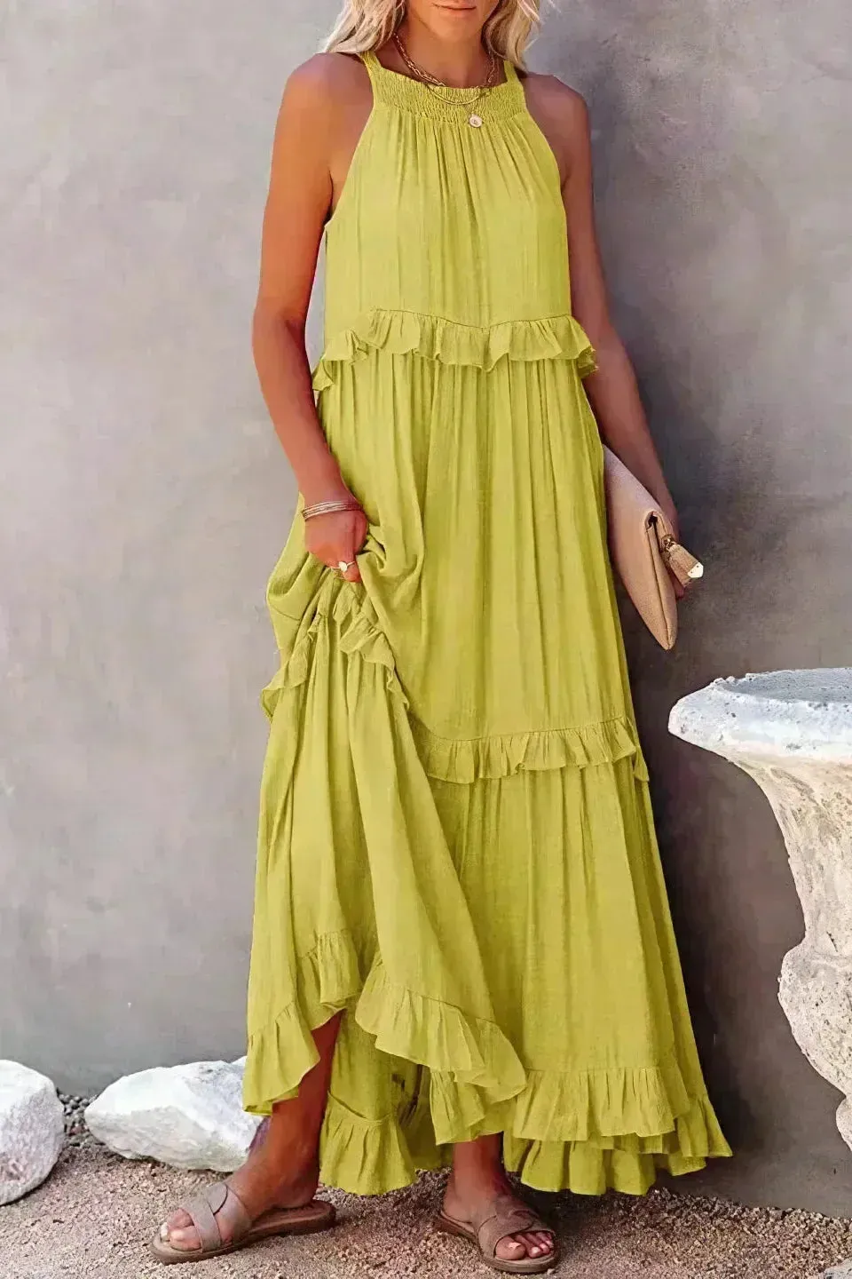 Sarah | Halter Ruffle Maxi Dress (Almost sold out)