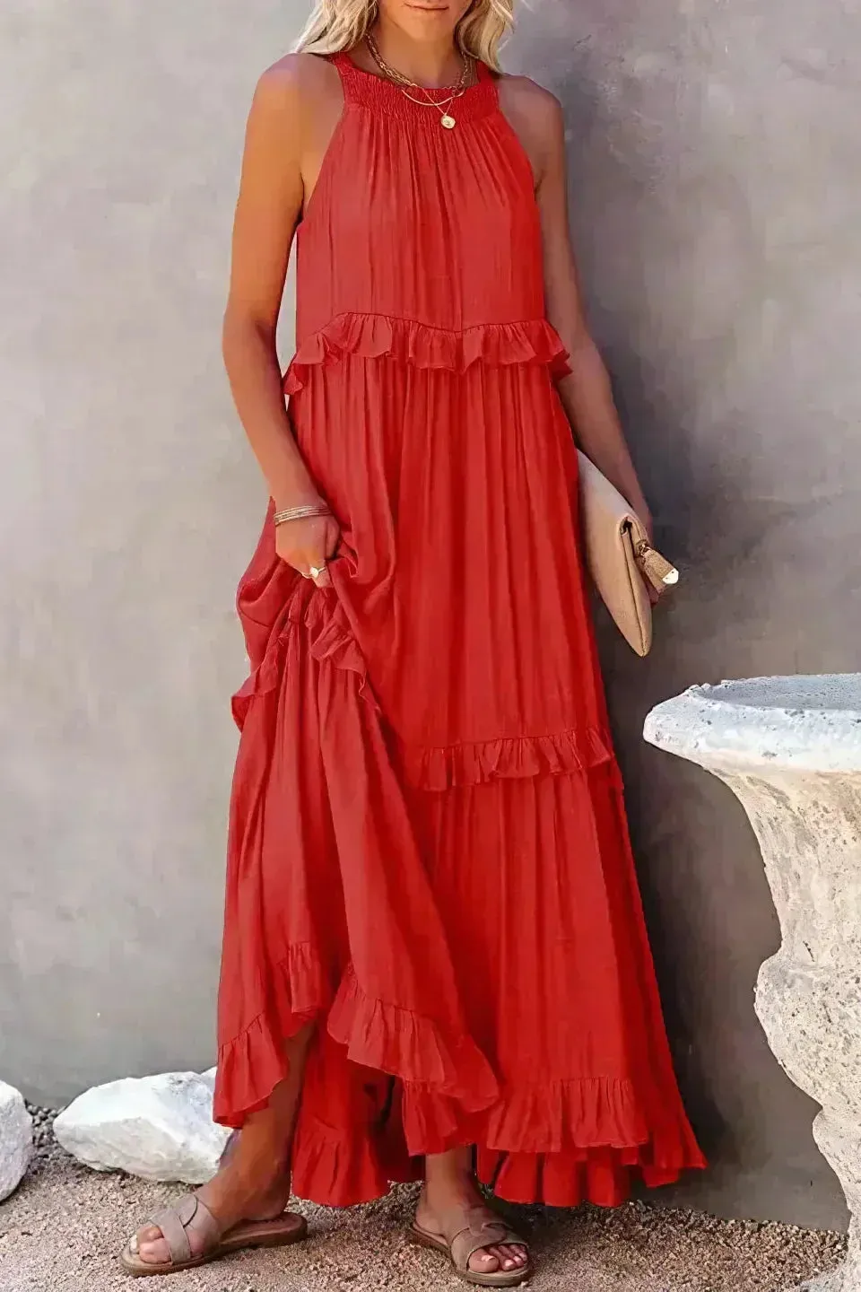 Sarah | Halter Ruffle Maxi Dress (Almost sold out)