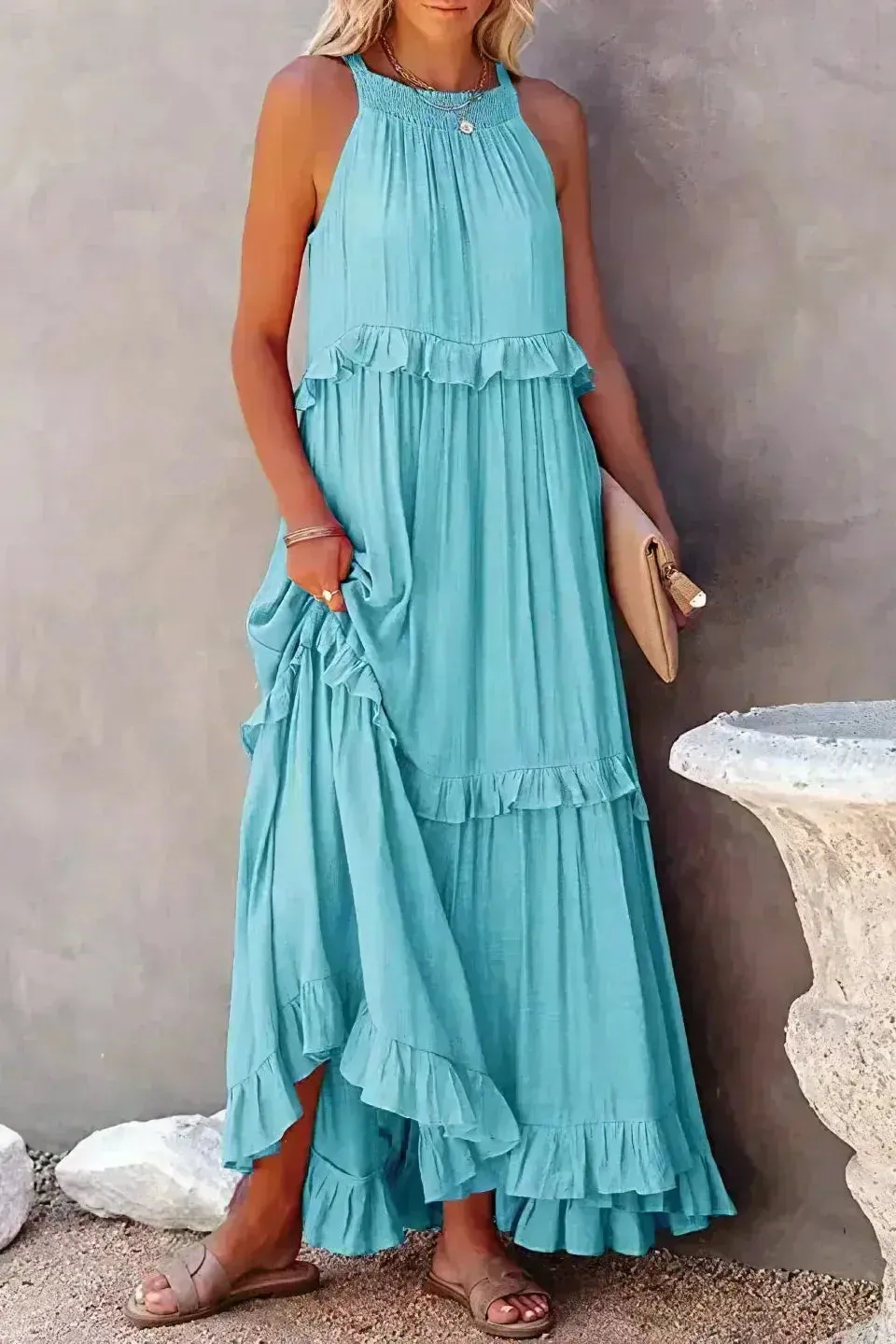 Sarah | Halter Ruffle Maxi Dress (Almost sold out)