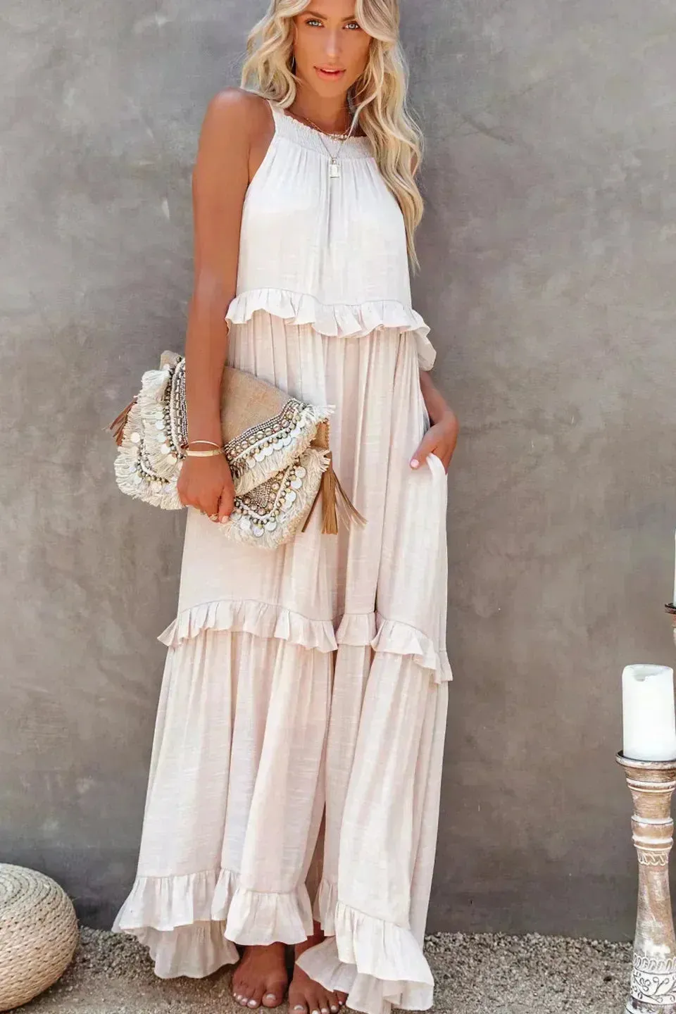 Sarah | Halter Ruffle Maxi Dress (Almost sold out)