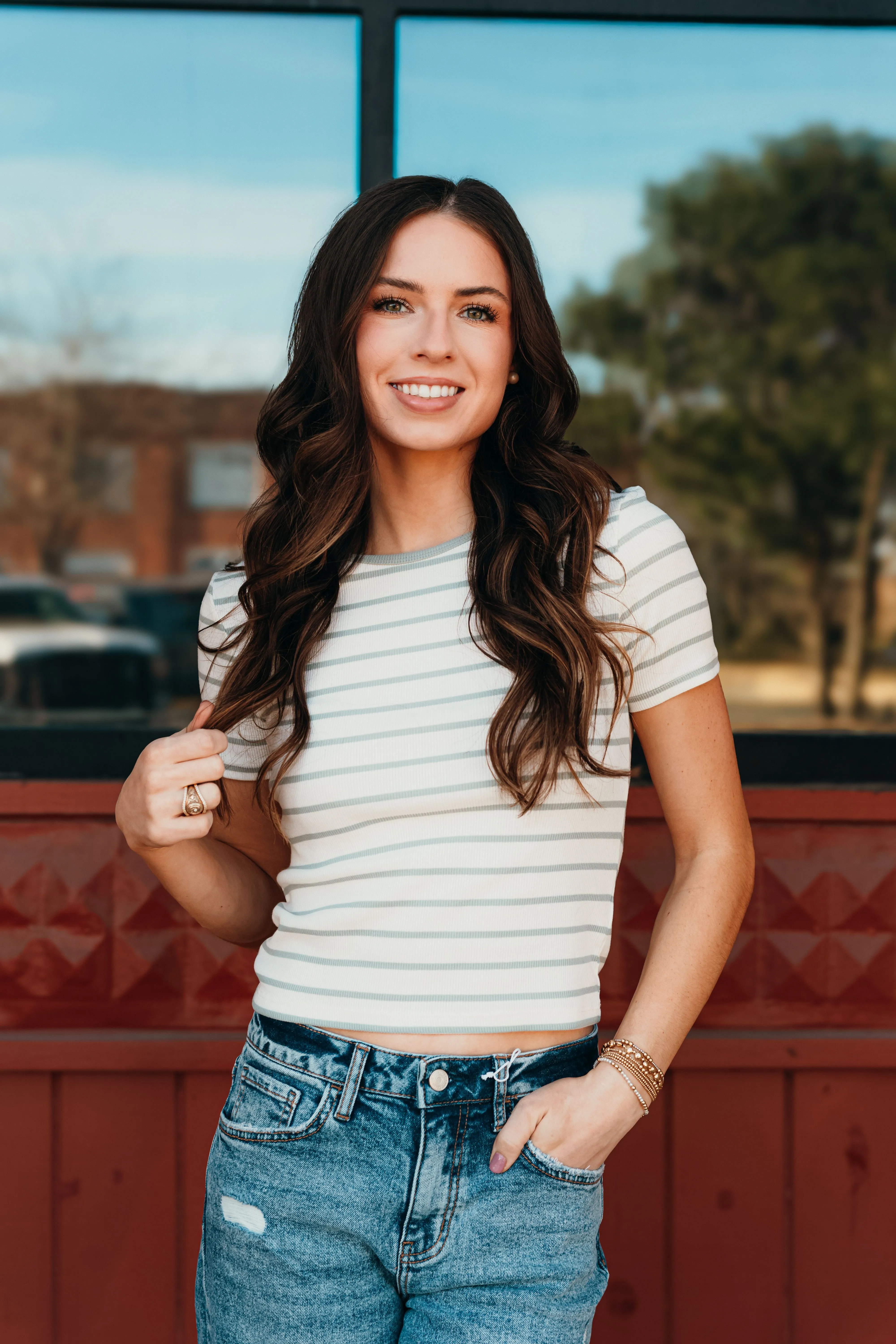 Saxton Striped Tee Sage Green ZT251263