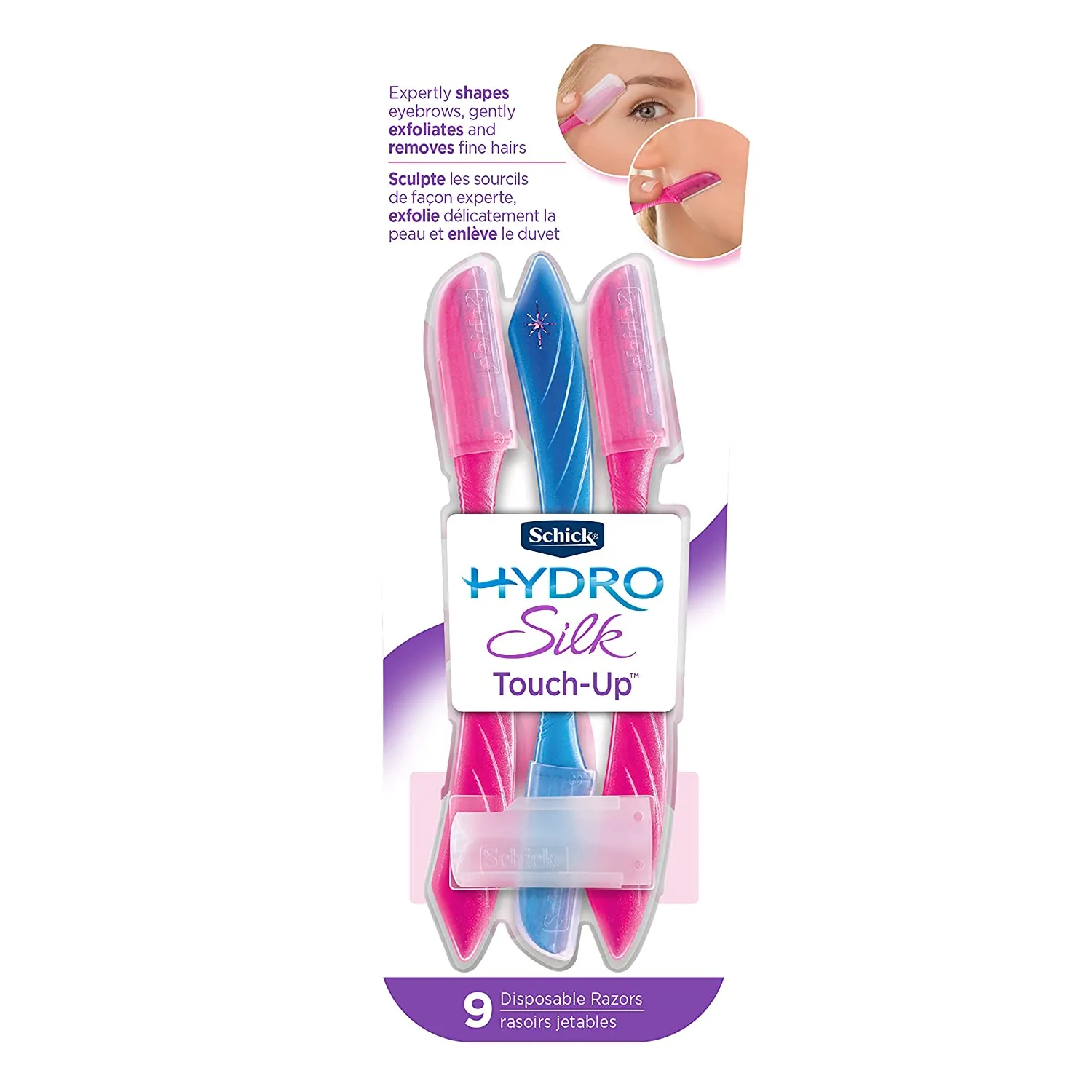 Schick Hydro Silk Touch-Up Multipurpose Exfoliating Dermaplaning Tool, Eyebrow Razor, and Facial Razor with Precision Cover, 3 Count (Packaging May Vary)