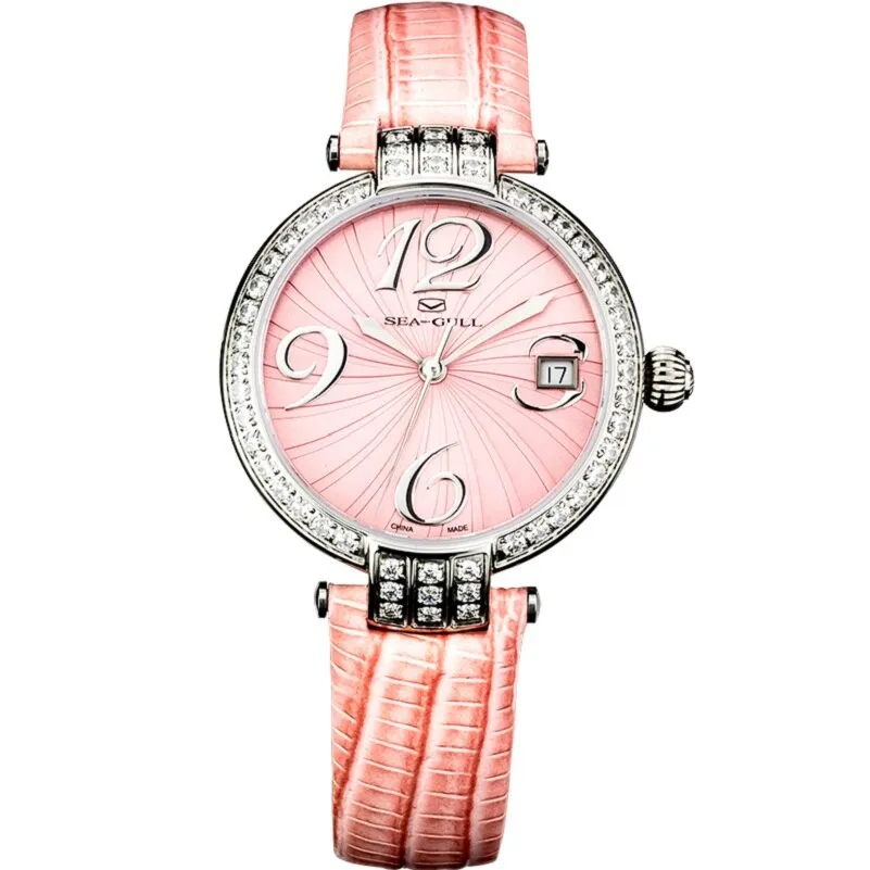 Seagull Beautiful Automatic  Women's Watch with 12,3,6,9 hour index and diamante bezel and lug. Calibre ST2130 Model 719.752