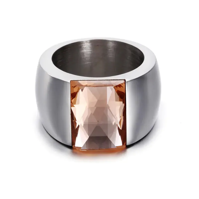 Simple Women's Titanium Steel Ring with Glass Design