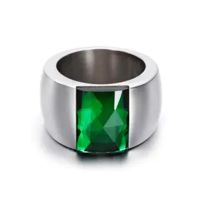 Simple Women's Titanium Steel Ring with Glass Design