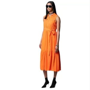Simply Vera Wang Womens Orange Sleeveless Button Front Midi Shirt Dress Sz M NWT