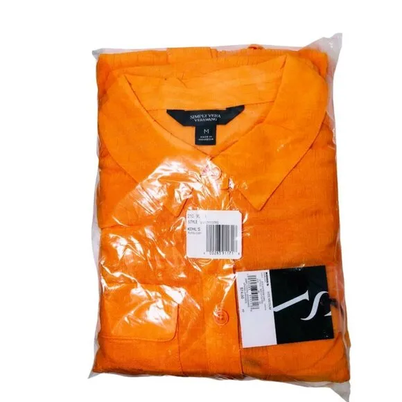 Simply Vera Wang Womens Orange Sleeveless Button Front Midi Shirt Dress Sz M NWT