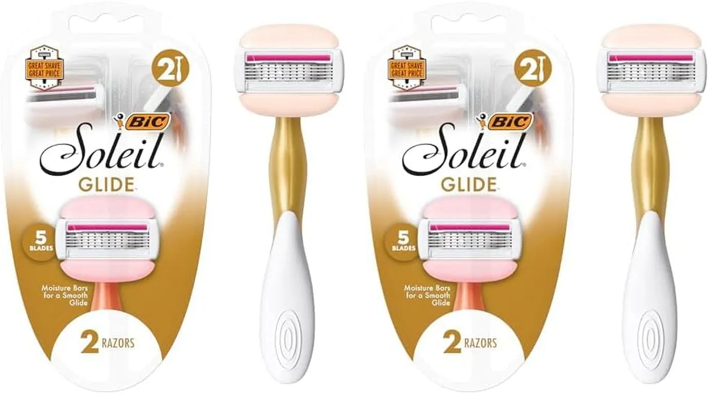 Soleil Glide Disposable Razors for Women, 5 Blades with Shea Butter Moisture Strip for a Smooth Glide, 2 Piece Razor Set