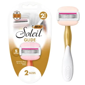 Soleil Glide Disposable Razors for Women, 5 Blades with Shea Butter Moisture Strip for a Smooth Glide, 2 Piece Razor Set