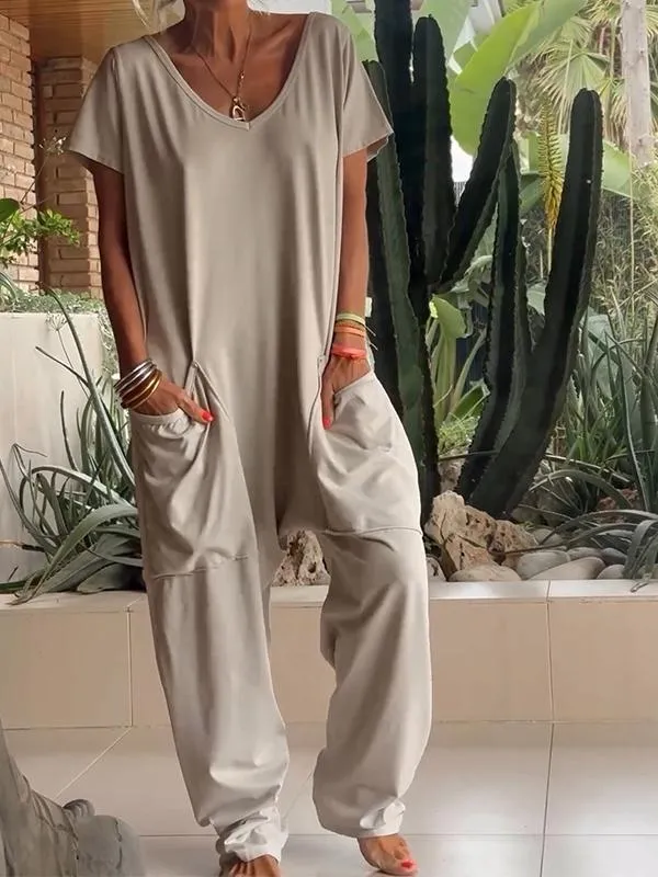 Solid Color Jumpsuit | Women's Casual One-Piece Outfit | Lightweight Fabric, Comfortable Fit, Easy to Wear