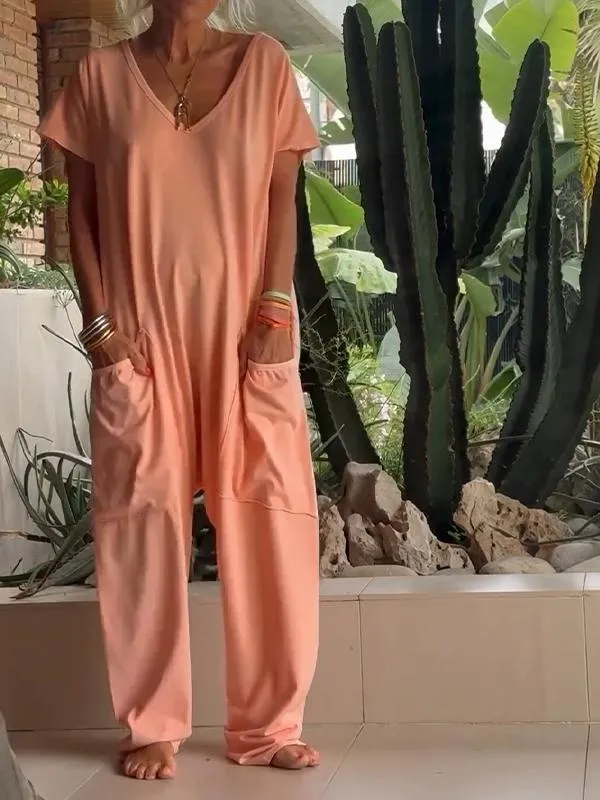 Solid Color Jumpsuit | Women's Casual One-Piece Outfit | Lightweight Fabric, Comfortable Fit, Easy to Wear
