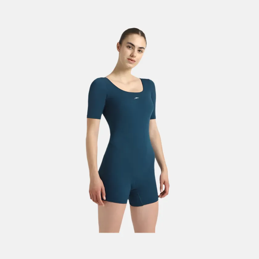 Speedo Endurance  Sleeved Myrtle Racerback Women's Legsuit - Dark Teal/Arctic Glass