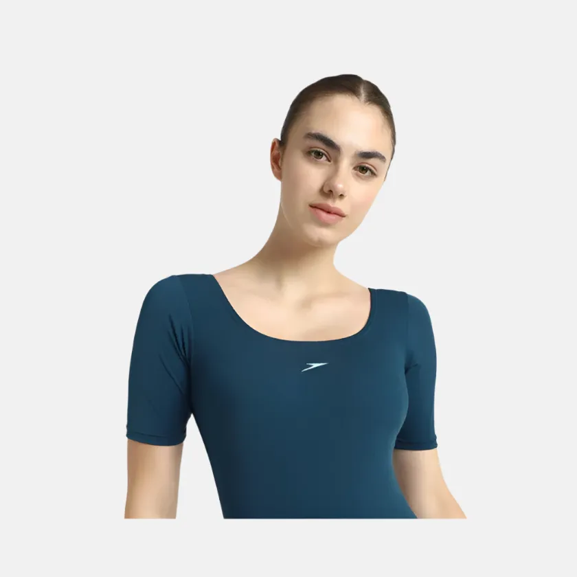 Speedo Endurance  Sleeved Myrtle Racerback Women's Legsuit - Dark Teal/Arctic Glass