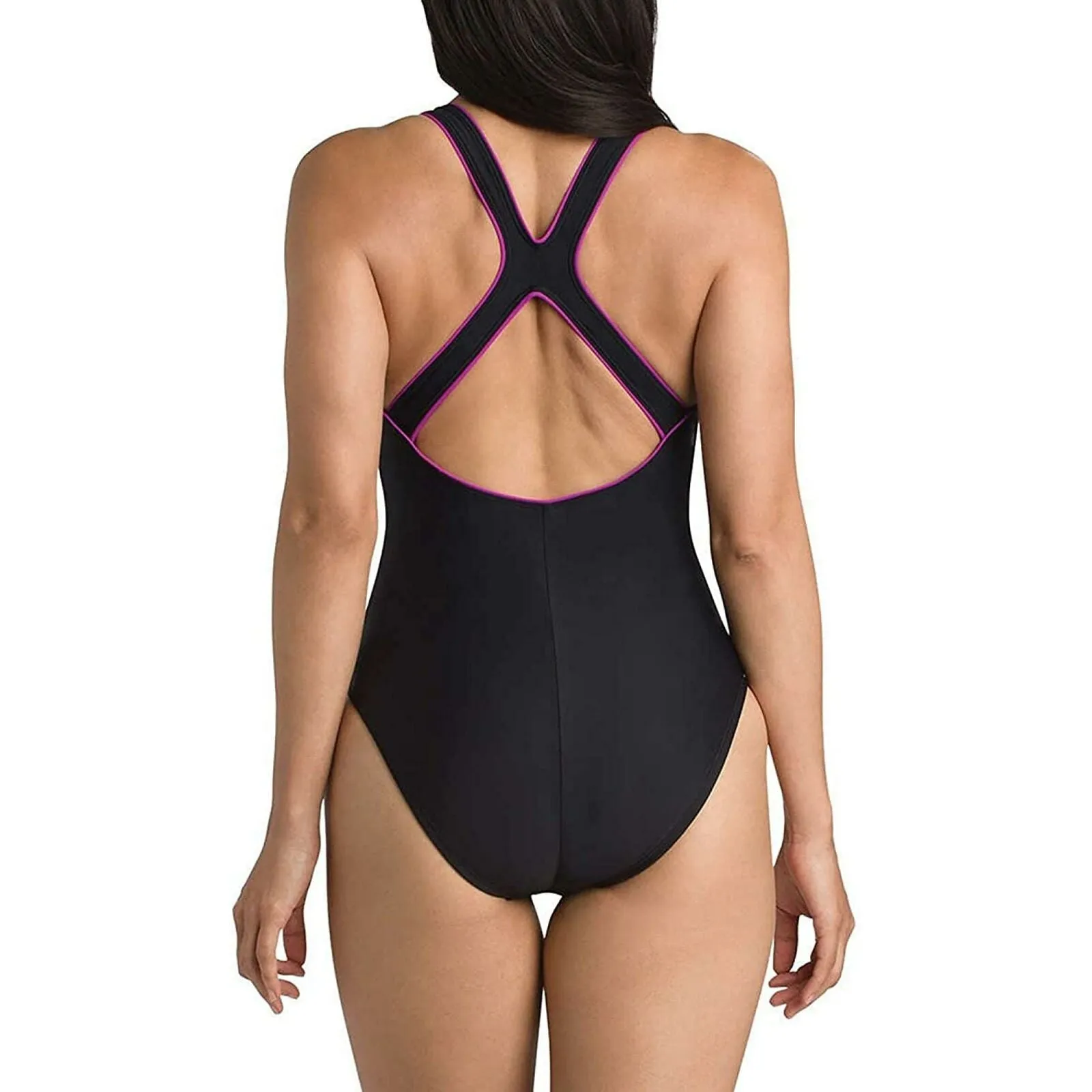 Speedo Women's Racerback One Piece Swimsuit Black / Pink 12