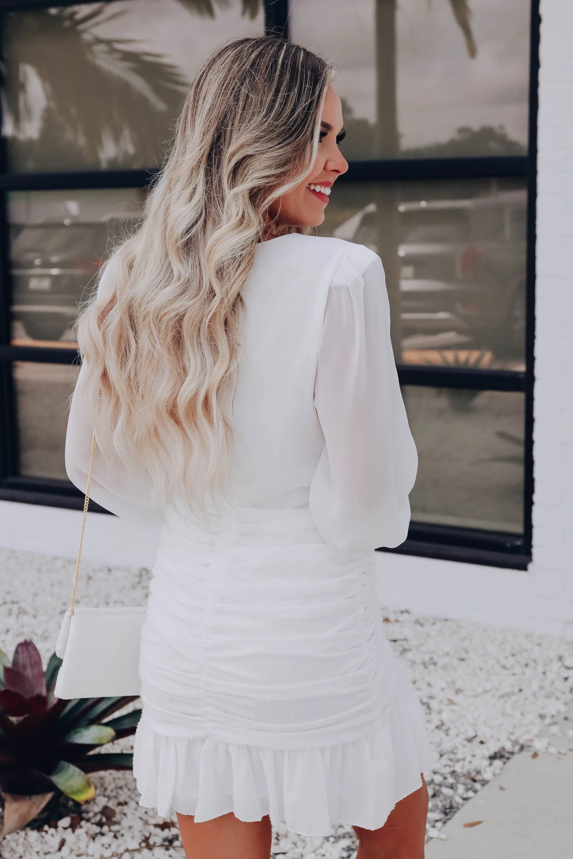 St. Gallen Chiffon Ruched Dress - White