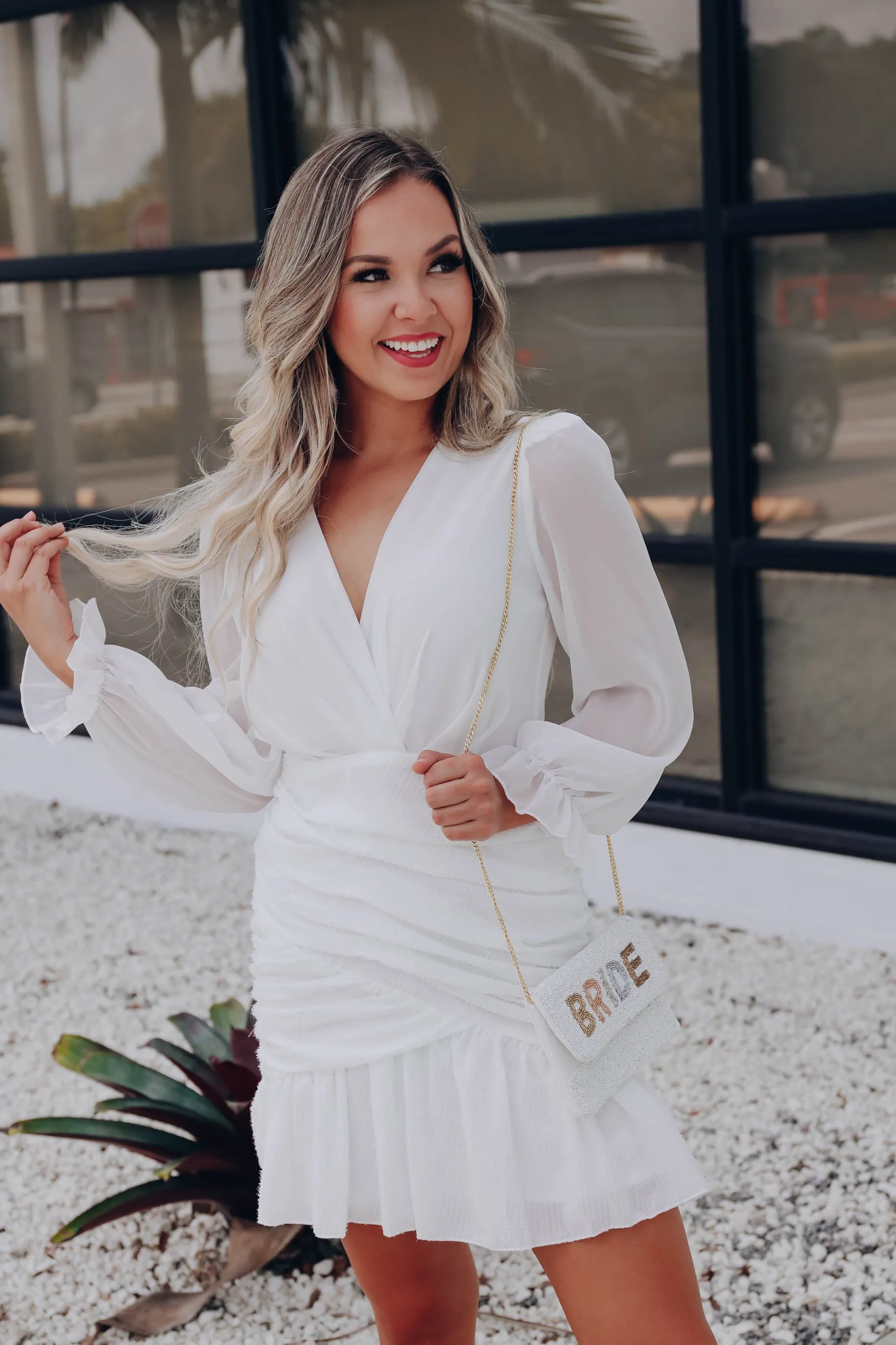 St. Gallen Chiffon Ruched Dress - White