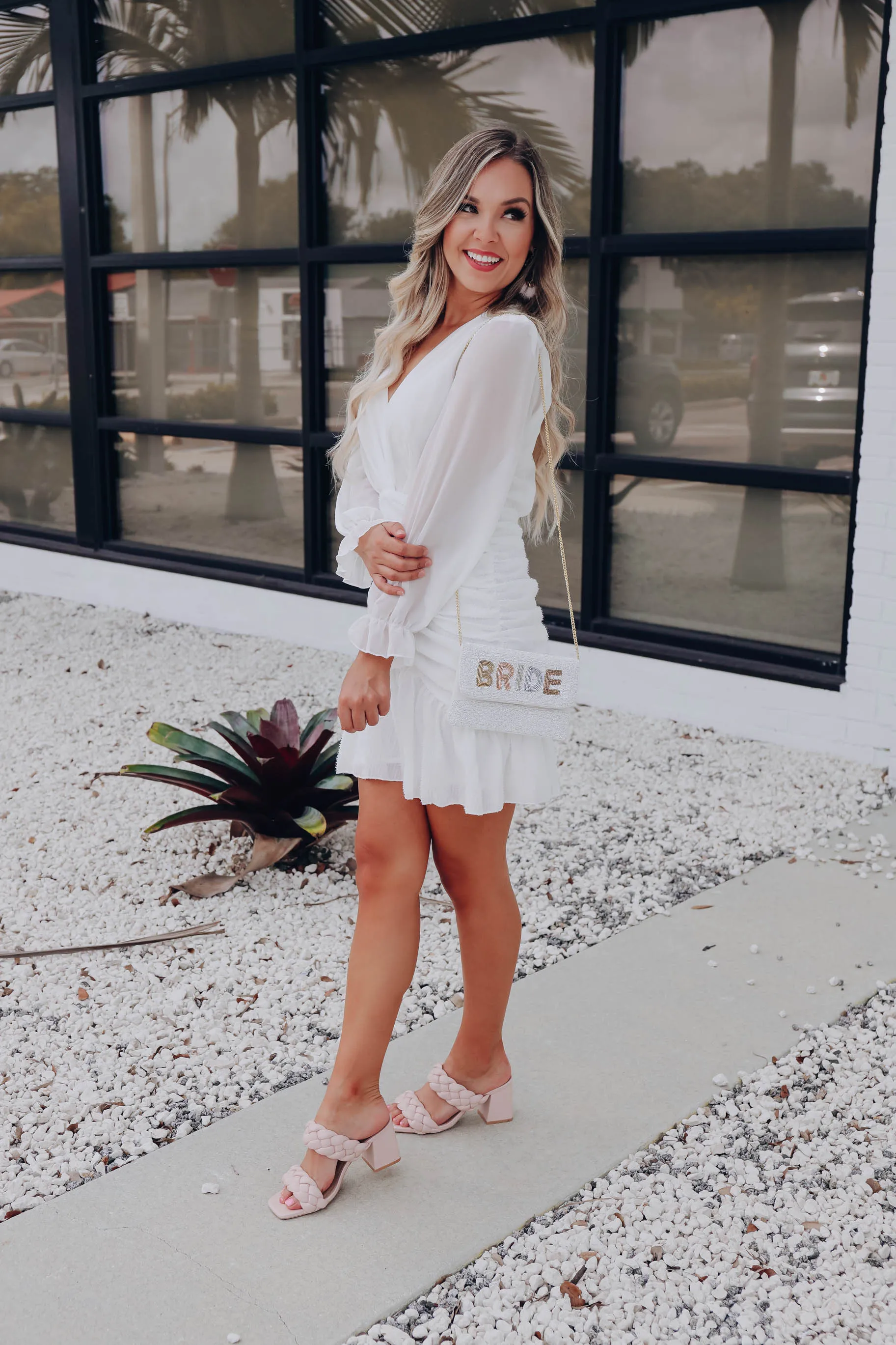 St. Gallen Chiffon Ruched Dress - White