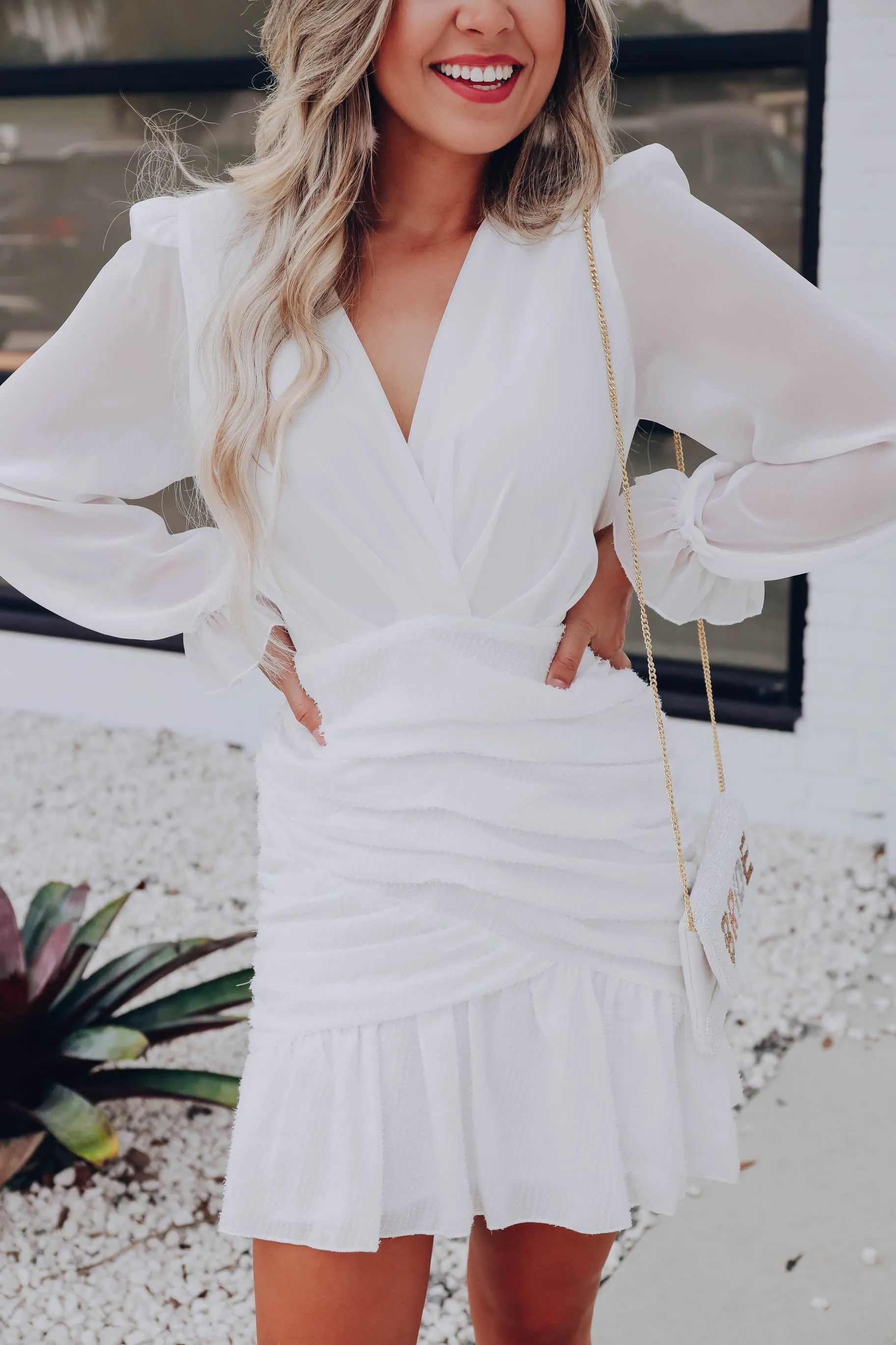 St. Gallen Chiffon Ruched Dress - White