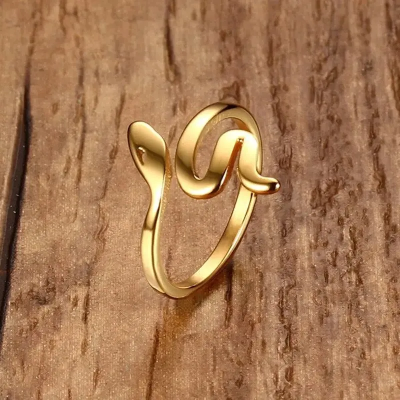 Stainless Steel Snake Ring with Korean Style Geometry - Durable Titanium Steel Luxe Finish Women's Jewelry
