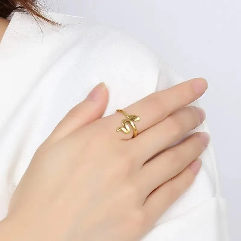 Stainless Steel Snake Ring with Korean Style Geometry - Durable Titanium Steel Luxe Finish Women's Jewelry