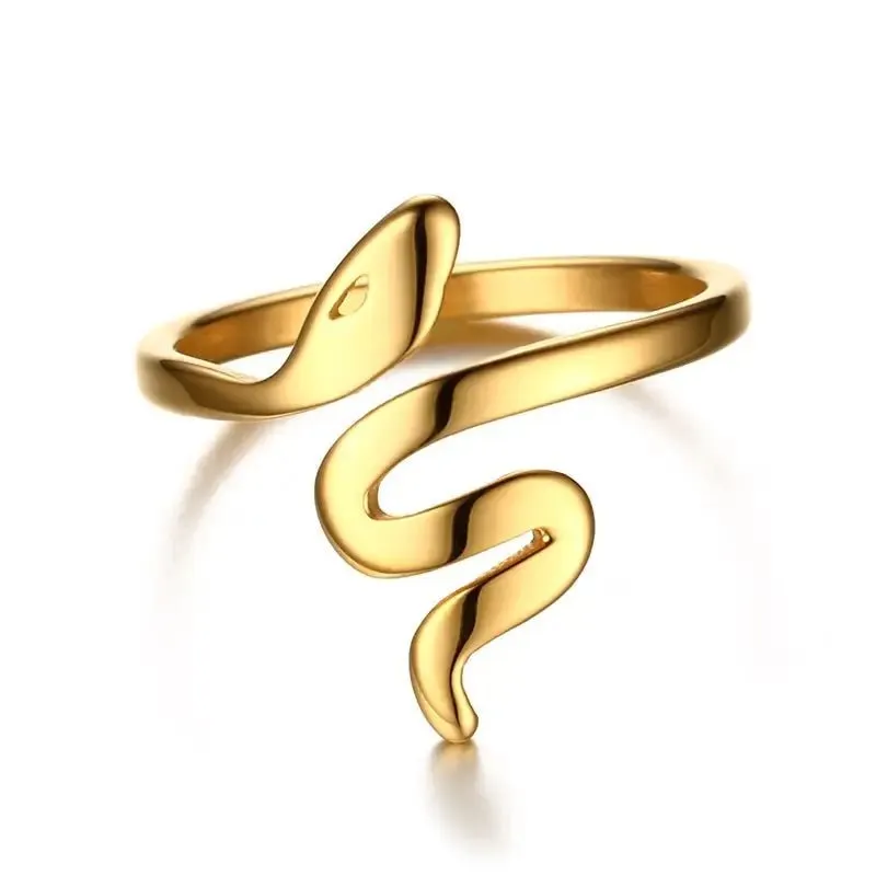 Stainless Steel Snake Ring with Korean Style Geometry - Durable Titanium Steel Luxe Finish Women's Jewelry