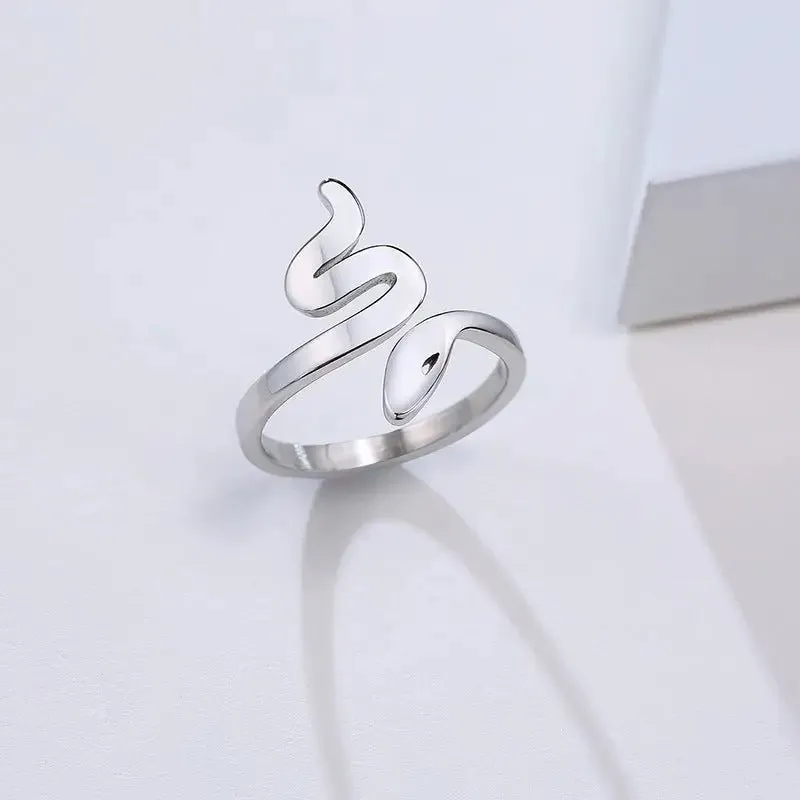 Stainless Steel Snake Ring with Korean Style Geometry - Durable Titanium Steel Luxe Finish Women's Jewelry