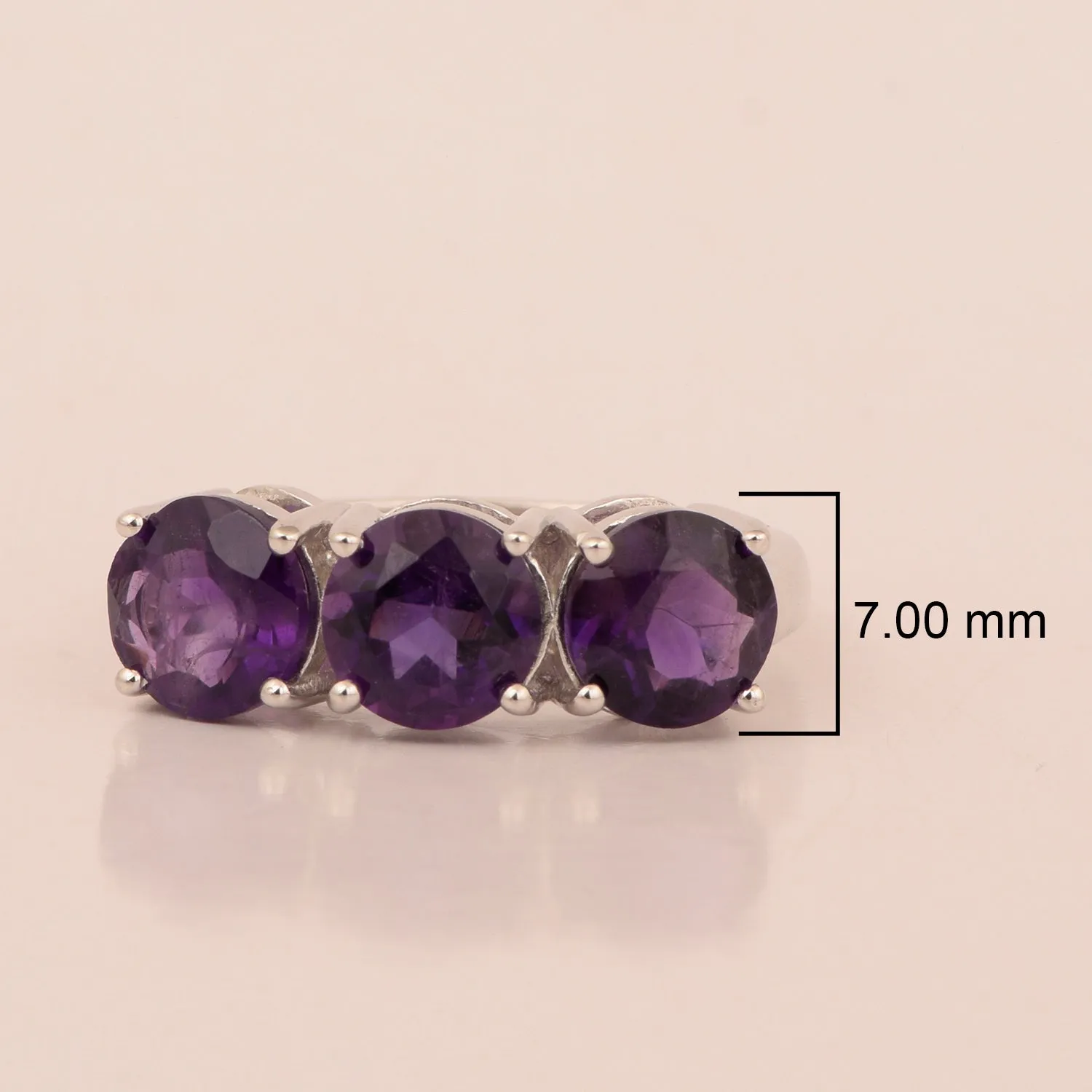 Sterling Silver Natural Amethyst 3.55 Ctw Women's 3-Stone Design Ring