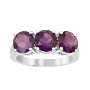 Sterling Silver Natural Amethyst 3.55 Ctw Women's 3-Stone Design Ring