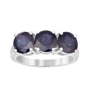 Sterling Silver Natural Blue Sapphire 3.55 Ctw Women's 3-Stone Design Ring