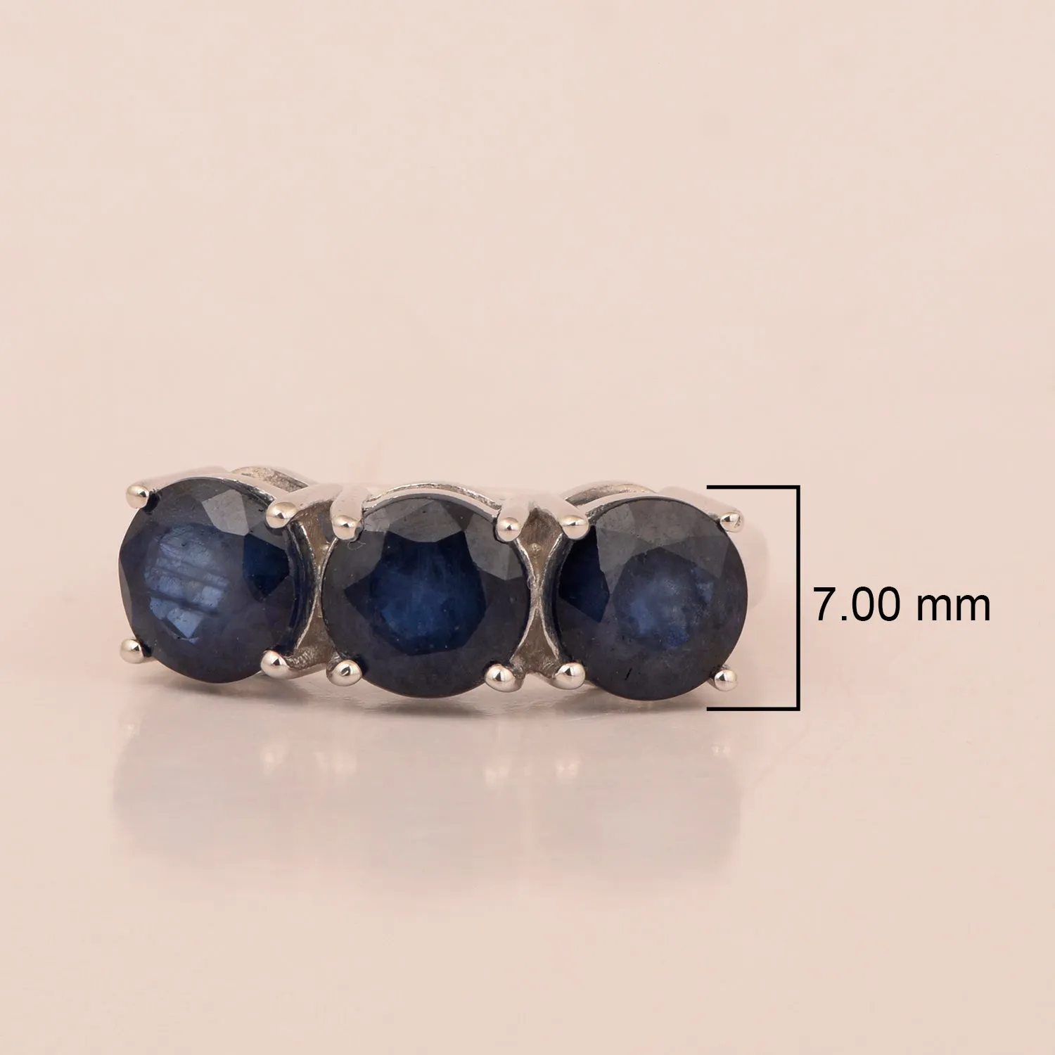 Sterling Silver Natural Blue Sapphire 3.55 Ctw Women's 3-Stone Design Ring