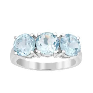 Sterling Silver Natural Swiss Blue Topaz 3.55 Ctw Women's 3-Stone Design Ring